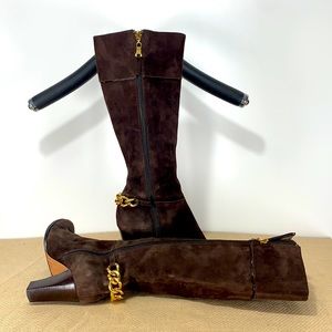 Tahari brown suede Fabian boots.